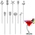 Martini Cocktail Picks Reusable Olive Picks Garnish Skewer Fruit Toothpicks Set of 9 (Silver)