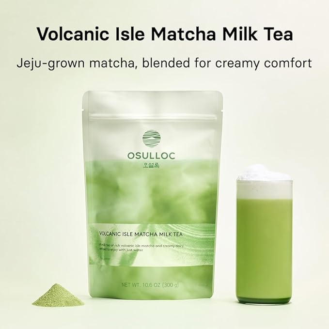 OSULLOC Volcanic Isle Matcha Milk Tea – Premium Jeju Matcha Latte Powder, Just Add Water, Creamy & Smooth, Large Pouch (10.6oz, 300g)