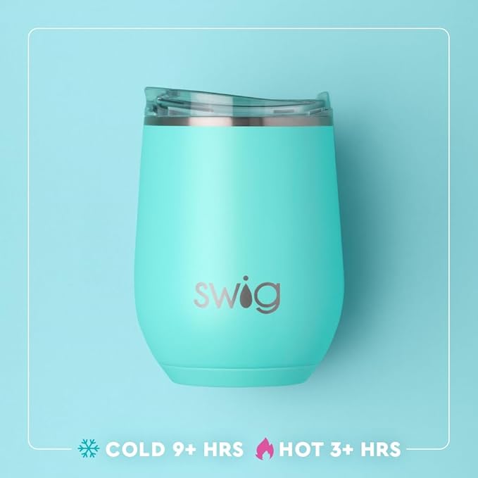 Swig Life 12oz Wine Tumbler with Lid, Stainless Steel, Dishwasher Safe, Portable, Triple Insulated Wine Tumbler (Scoop There It Is)
