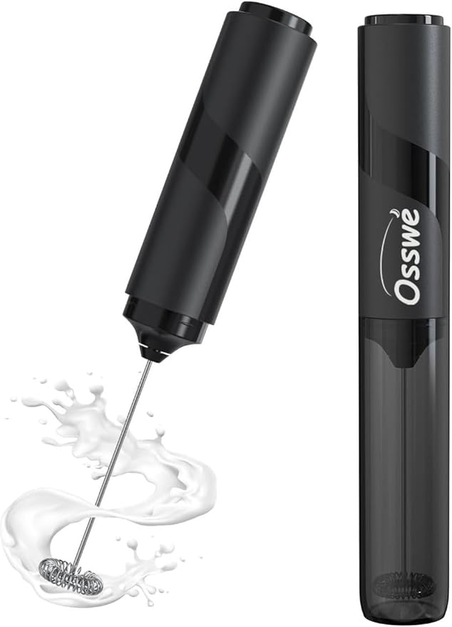 Premium Electric Milk Frother with Storage Cover – Handheld Coffee Foam Maker, Battery Operated, Matte Black – Powerful & Portable Frother for Lattes, Cappuccinos, Hot Chocolate, Matcha & More