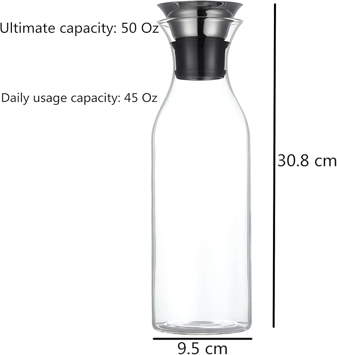 Karafu 50 Ounces/1.5 Liter Glass Carafe with Lid, Borosilicate Glass Pitcher for Hot/Cold Water, Ice Tea and Juice Beverage