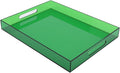 Large Acrylic Tray Ottoman Coffee Table Tray with Handles 17x13'' Decorative Serving Platter for Food Tea Dinner Snack Eating Bar Party, Emerald Green