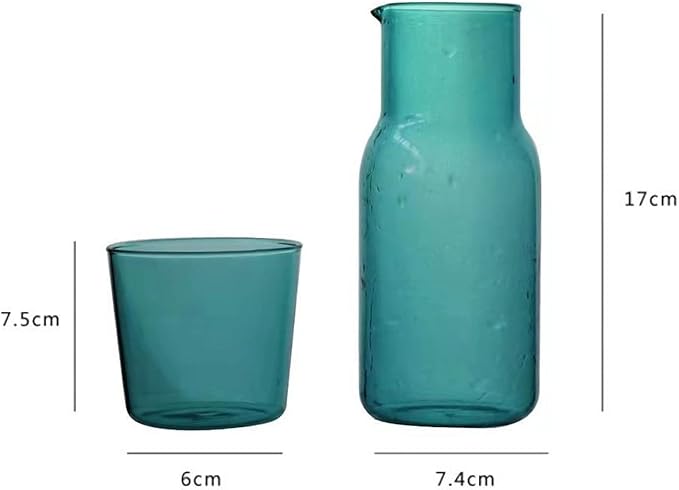 Bedside Glass Water Carafe Set with Cup, Glass Carafe with Lid Mouthwash Cups for Bedroom Bathroom Juice Wine Milk