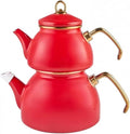 Karaca Retro Turkish Teapot for Stovetop, 1.1L Turkish Tea Pot & 2.3L Kettle, Dishwasher Safe, Induction Tea Pot Set, Vibrant Color Lasting Enamel, Samovar Style, Red
