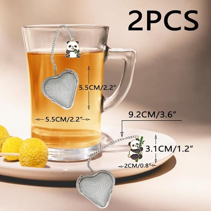 2pcs loose leaf tea steeper, cute tea strainer, stainless steel heart shaped tea infuser, tea ball for loose leaf tea gifts for tea lovers (2 cute pandas)