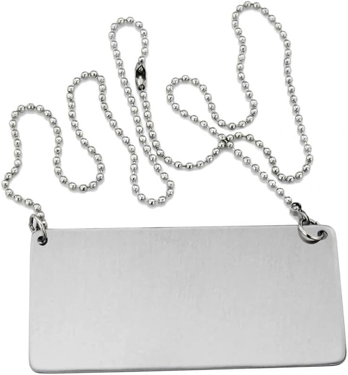 New Star Foodservice 27525 Stainless Steel Chain Sign, (Plain) for Dry Erase Marker, 3.5"x 1.5", Set of 2