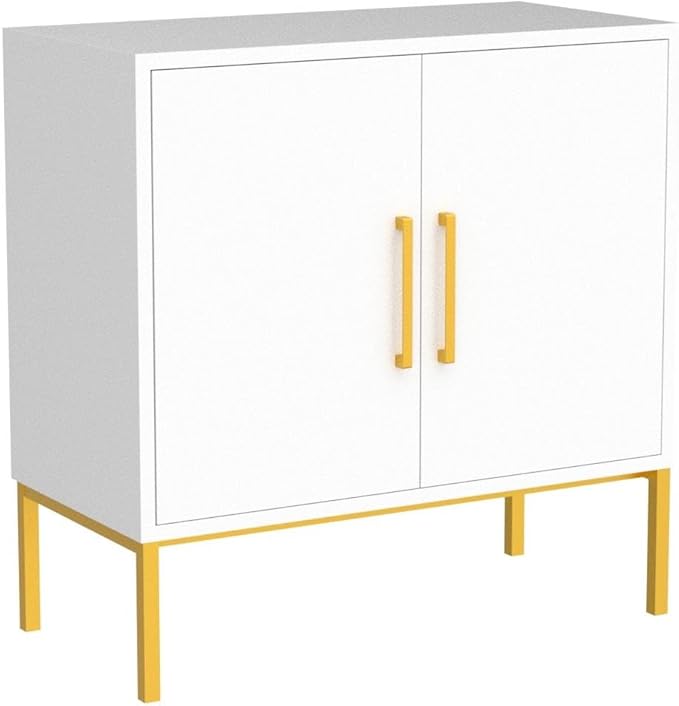 CARPETNAL Set of 2 Accent Storage Cabinet with Doors and Adjustable Shelf, Freestanding Buffet Cabinet, Modern Sideboard Buffet Cabinet for Living Room, Dining Room, Kitchen, Hallway (White)