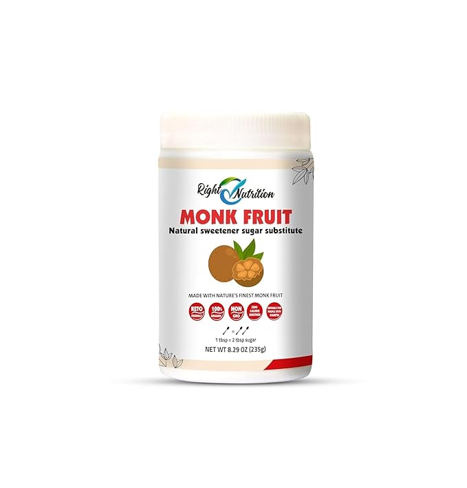 Right Nutrition Monk Fruit Sweetener With Erythritol, White Sugar Substitute From Monk Fruit Extract, Classic White Sugar Replacement for Baking, Coffee & Tea, Gluten Free, Low Carb, Non GMO, Keto.