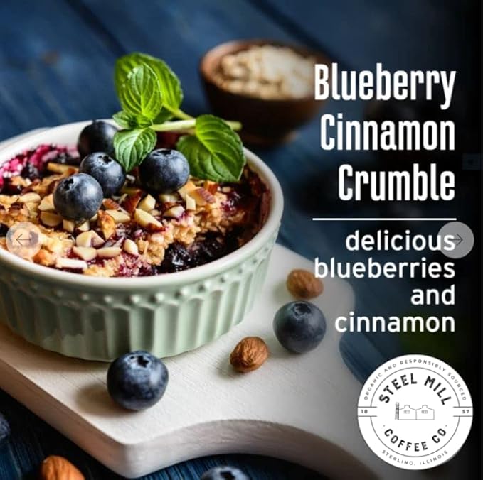 Steel Mill Coffee Co. Blueberry Crumble Flavored Ground Coffee – 12 oz Medium Roast, 100% Colombian Arabica, Vegan, Gluten-Free, Sugar-Free