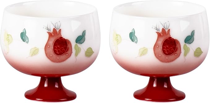 KAMMAK Tea Cup, 3oz Small Tea Cups Set of 2, Gradient Red Porcelain Tea Set for Home, Tea Party, Cute Hand-painted Ceramic Teacups with Short Stem, Chinese Kungfu Tea Set for Hot/Cold Drink