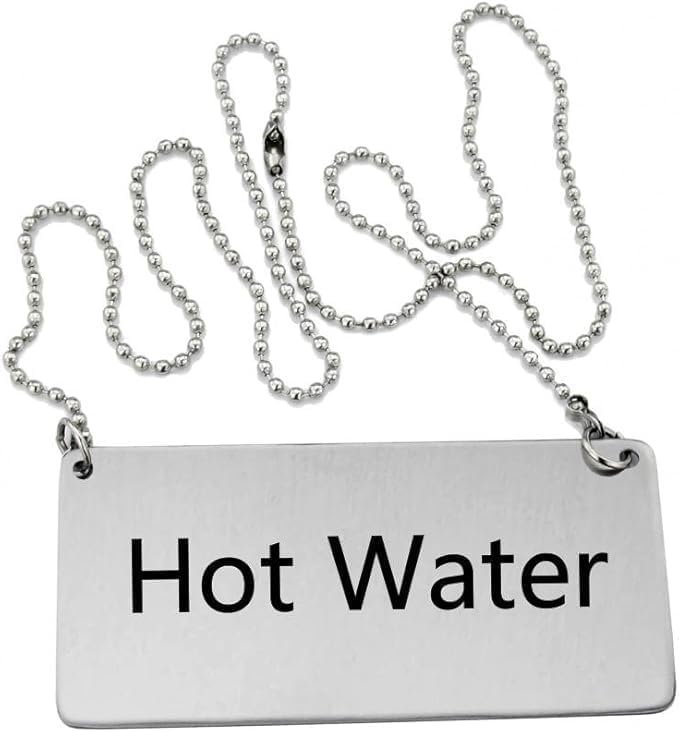 New Star Foodservice 27501 Stainless Steel Chain Sign, (Hot Water), 3.5"x 1.5", Set of 2
