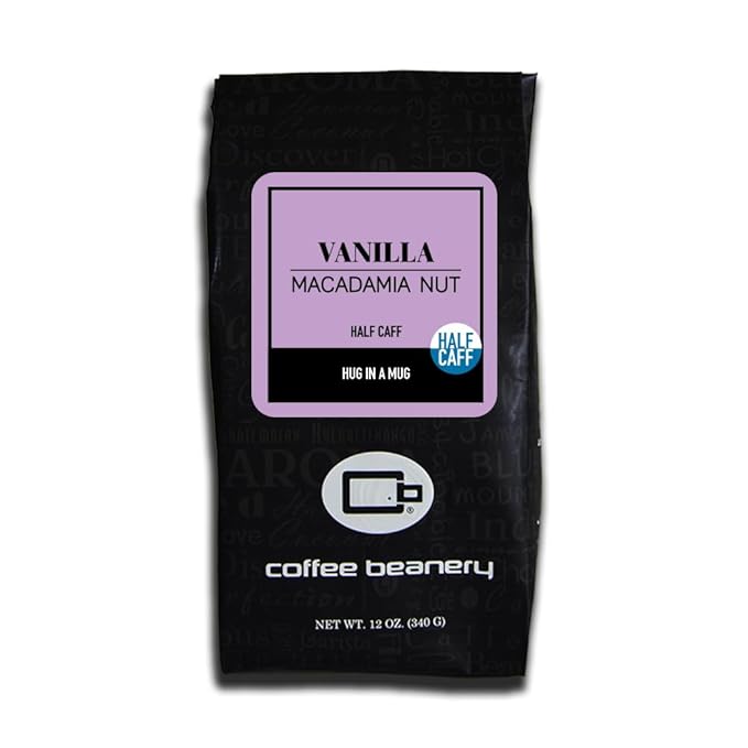 Half Caff Vanilla Macadamia Nut Flavored Coffee | 12oz Whole Bean | 100% Specialty Arabica