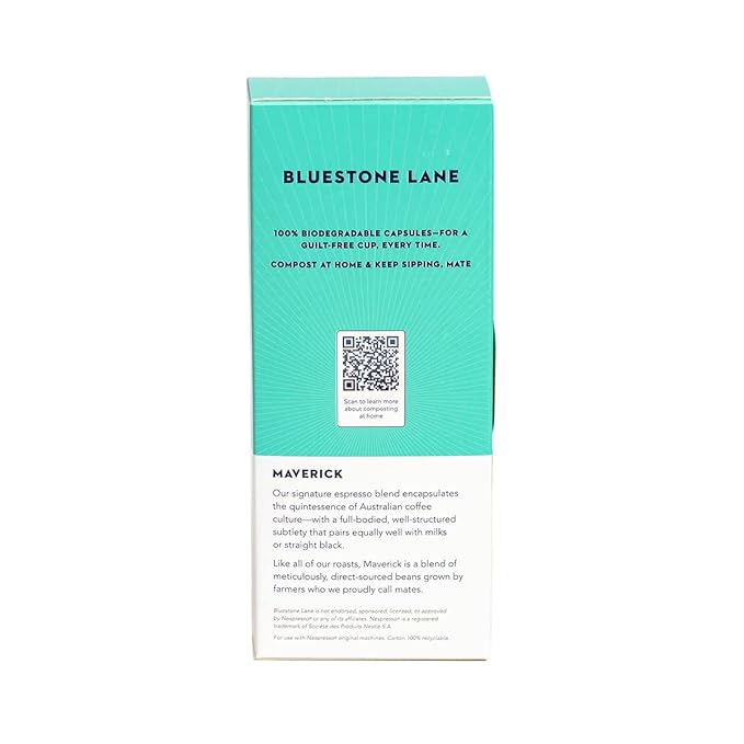 Bluestone Lane Coffee Pods, Single Cup Capsules, Maverick Espresso Medium Roast, 10 Count (Pack of 1), Compatible with Nespresso Original Brewers