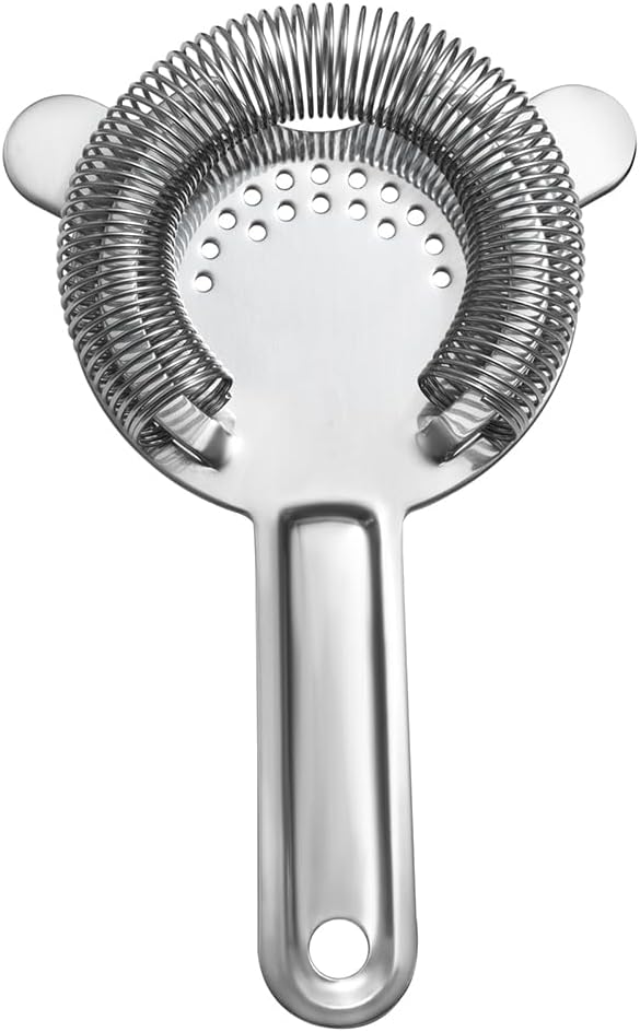 Cocktail Strainer for Drinks, Bar Strainers for Bartending, Martini Strainer for Boston Shaker Mixing Glass, Bartender Hawthorne Strainer w/Removable Spring– Stainless Steel, Silver