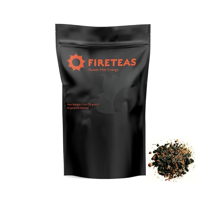 FIRE TEAS Sweet Hot Tea - Energy - Gunpowder Green Tea, Cinnamon, Saffron, Ginger, Cardamom, Delicious, Coffee Alternative, Mild & Spicy - Multiple Brews