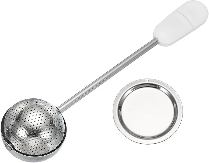 uxcell Tea Infuser for Loose Leaves, Stainless Steel Tea Infuser Filter with Round Plate, Twisting Handle Steeper Strainers for Cup and Teapot, Ball Shaped, White