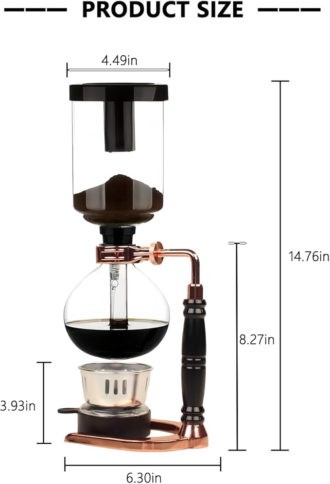 Siphon Coffee Maker, Syphon Vacuum Coffee Maker with Borosilicate Glass Carafe, Compatible with Stovetop & Alcohol Burner for Home Brewing, 5 Cups (600ml)