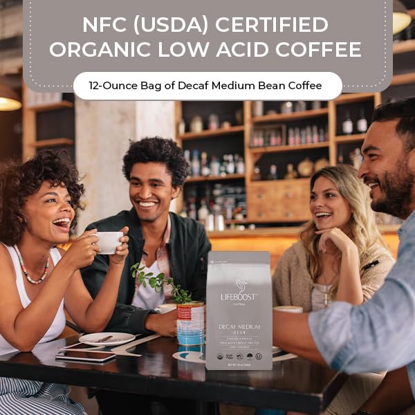 Lifeboost Medium Roast Decaf Coffee Beans – Organic Low Acid Swiss Water Decaf – Whole Bean Coffee – Third Party Tested for Mycotoxins & Pesticides – Chemical Free – 12 oz