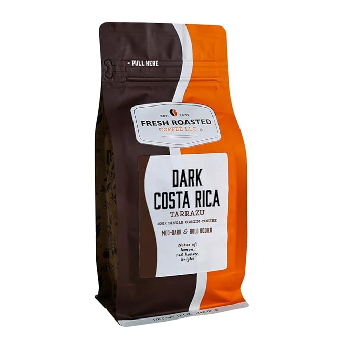 Fresh Roasted Coffee, Dark Costa Rican Tarrazu, 12 oz, Dark Roast, Kosher, Ground