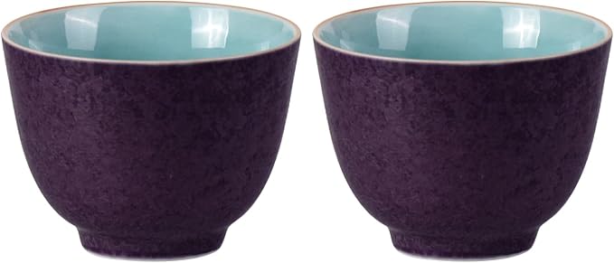 KAMMAK Tea Cup, 4.8oz Small Tea Cups Set of 2, Purple Porcelain Tea Cups Set for Home, Party, Office, Ceramic Teacups, Chinese Kungfu Tea Set for Hot/Cold Drink (Deep Purple)