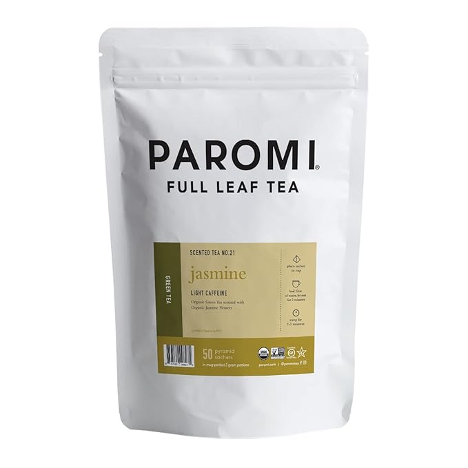 Paromi Jasmine Organic Green Tea, Resealable Pouch, 50 Count