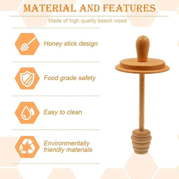 1pc Wooden Mason Jar Honey Dippers - Honey Dipper Wooden Stick for Regular Mouth Mason Jars, Honey Spoon Mason Jar Honeycomb Lid for Regular Mouth 16 oz Mason, Ball Jars (ONLY Honey Dippers)