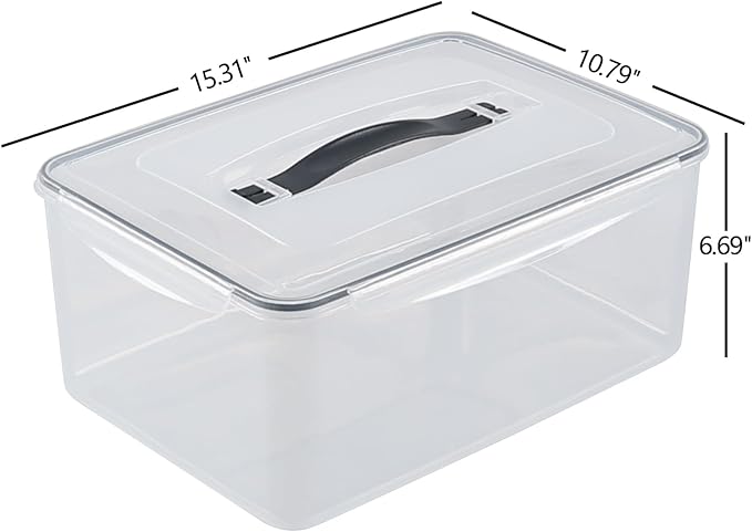 15 L Airtight Rectangular Food Storage Container with Top Handle, Set of 4 Plastic Clear Food Storage Container with Latch Clip