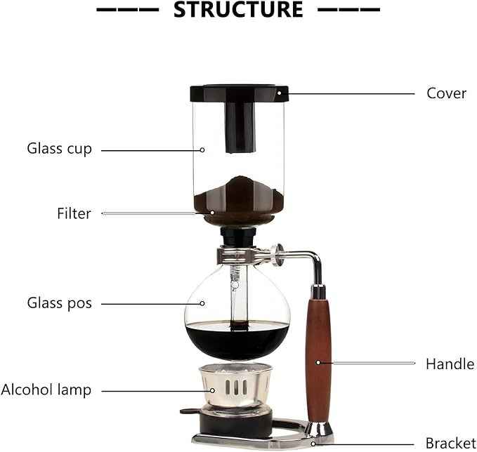 Siphon Coffee Maker with Alcohol Burner, 5-Cup Glass Vacuum Coffee Maker & Syphon, Stovetop Safe Carafe, Complete Kit for Home Brewing, Coffee Enthusiasts, Ideal Gift for Coffee Lovers