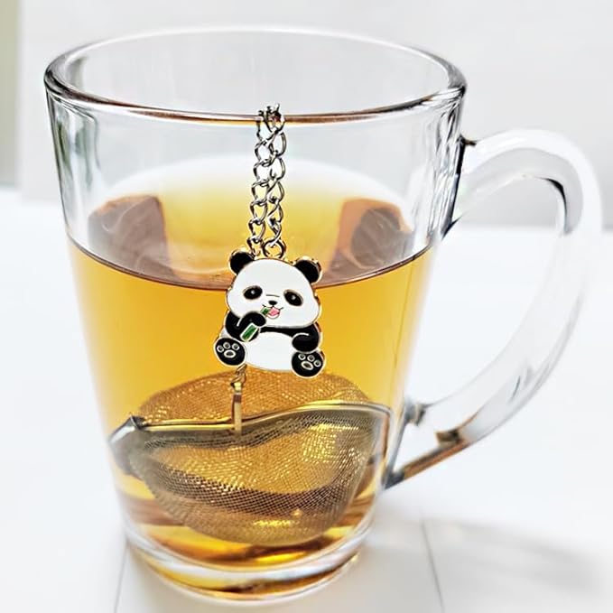 2pcs loose leaf tea steeper, cute tea strainer, stainless steel heart shaped tea infuser, tea ball for loose leaf tea gifts for tea lovers (2 cute pandas)