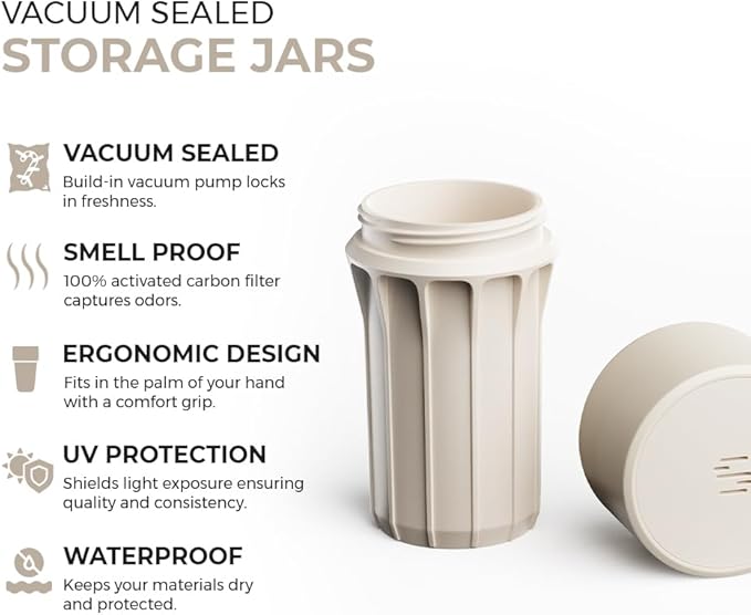 Staze Preserve Vacuum Sealed Storage Jars (148ml) | Patented Smell Proof Containers | Herb Storage & Food Storage Container with Protection - (CAMO TRIO)