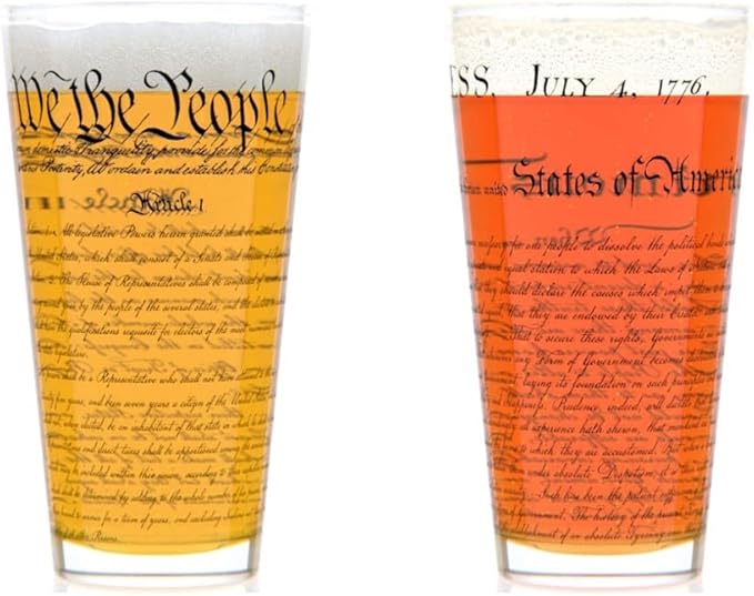 Well Told Authentic U.S. Constitution and Declaration of Independence Pint Glasses (16 oz, Set of 2) American Patriotic Beer Glasses