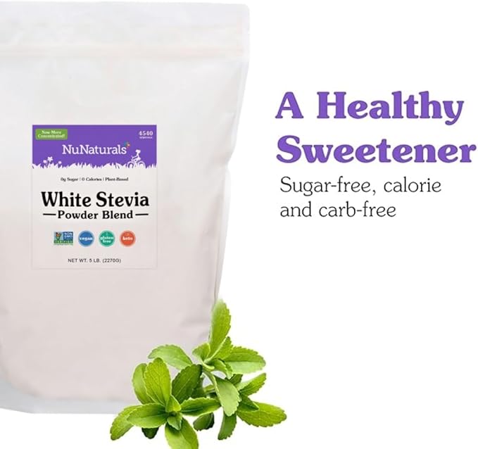 NuNaturals White Stevia Powder Blend, Plant-Based Sugar Substitute, Zero Calorie Sweetener, 5 lbs
