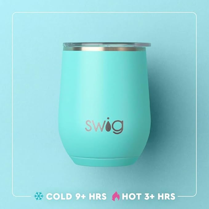 Swig Life 12oz Wine Tumbler with Lid, Stainless Steel, Dishwasher Safe, Portable, Triple Insulated Wine Tumbler (Under the Sea)