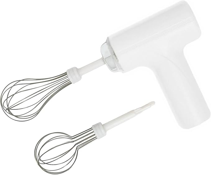 Cordless Hand Mixer, One Touch Off Handheld Electric Whisk with 3 Speed Modes, Hand Held Egg Beater with 2 Detachable Stir Whisks (White）