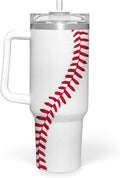 SANDJEST Baseball Tumbler with Handle 40oz, Insulated Stainless Steel Cup with Lid & Straw, Gifts for Men, Boys, Players, Coaches, Sports Lovers, Christmas, Birthday