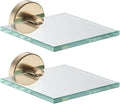 JQK Small Floating Glass Shelves Champagne Bronze, 4 Inch Display Ledges for Wall, Mini Decor, Living Room Bedroom Bathroom, Tempered Glass Shower Storage, 2 Pack, TGS101L4-CB-P2