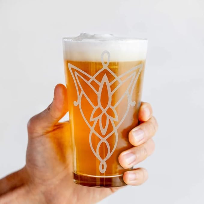 ARWEN EVENSTAR PENDANT Engraved 16oz Pint Glass | Inspired by Tolkien Power Ring and Middle Earth | Great Christmas Gift Idea | Unique Elvish Fantasy Wizard Fantasy Decor!