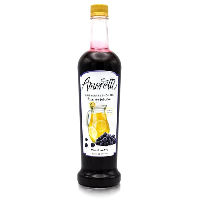 Amoretti - Blueberry Lemonade Beverage Infusion Drink Mix & Water Enhancer with Pump for Flavoring Cocktails, Waters, Teas, and other Beverages, 94 Servings Per Bottle (750 ml), Preservative Free
