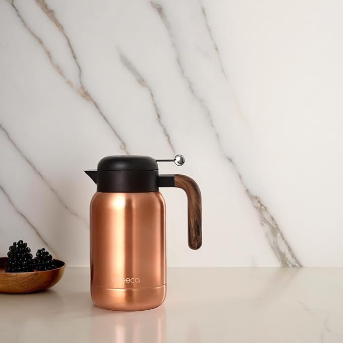 Aura Thermal Coffee Carafe - Vacuum Insulated Stainless Steel Tea Pot & Water Pitcher, Keeps Drinks Hot or Cold, BPA-Free, Beverage Dispenser Thermos - 51 oz Copper