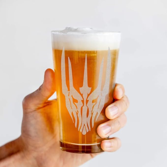 MASK OF SAURON Engraved 16oz Pint Glass | Inspired by Tolkien Power Ring and Middle Earth | Great Christmas Gift Idea | Unique Elvish Fantasy Wizard Fantasy Decor!