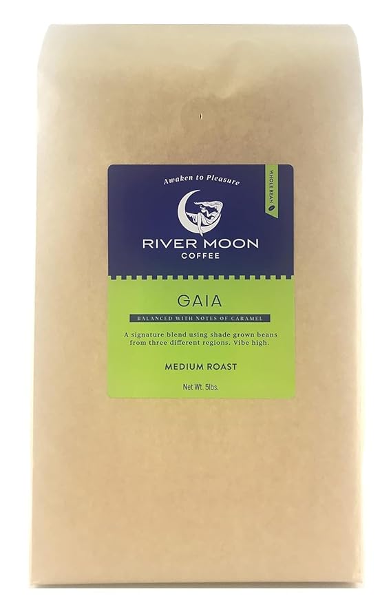 River Moon Coffee, Medium Roast Coffee Beans, 5 lbs, Non-GMO, Direct Trade, 100% Arabica, Gaia Blend