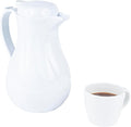 Restaurantware-Restpresso 42 Ounce Coffee Carafe, 1 Insulated Coffee Server - Push-Button Top, Swirl Design, White Plastic Pitcher, Built-In Handle, With Identification Tags