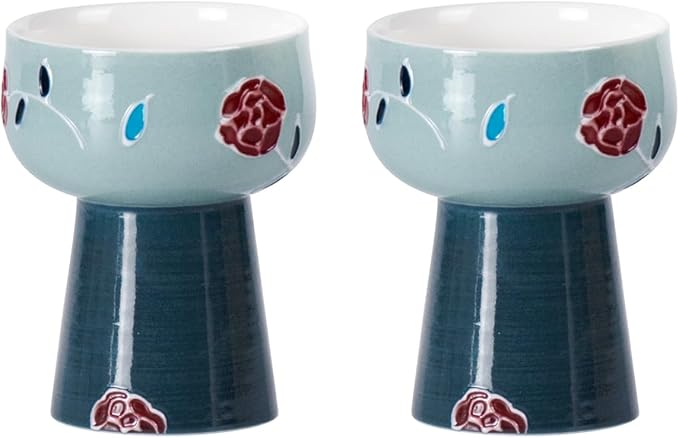 KAMMAK Tea Cup Set of 2 Small Tea Cups 2.1oz Blue Porcelain Tea Cup Set, Asian Ceramic Teacups for Home, Party, Office, Chinese Kung Fu Tea Set for Hot/Cold Drink (Mingji Mountain)