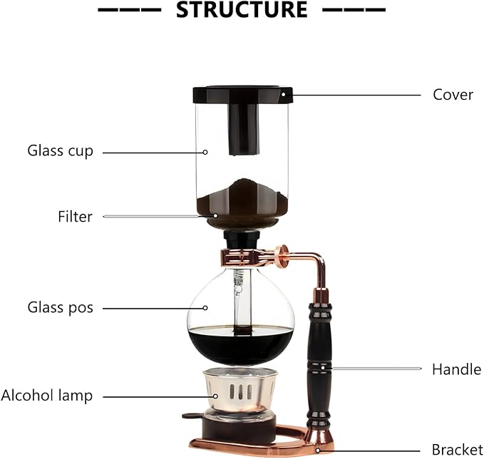 Siphon Coffee Maker, Syphon Vacuum Coffee Pot, 3 Cup (360ml) Glass Stovetop Brewer with Alcohol Burner & Stirrer, for Home Barista, Gift for Coffee Lovers
