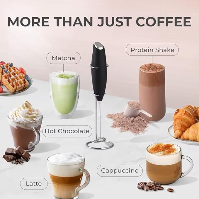 Coffee Foam Maker, Automatic Milk Frother, Handheld Wand, Drink Mixer, Stirrer, Battery-Operated, Lattes, Cappuccinos, Frothy Milk, Easy to Use, Kitchen Essential, Espresso, Milk Frother Wand