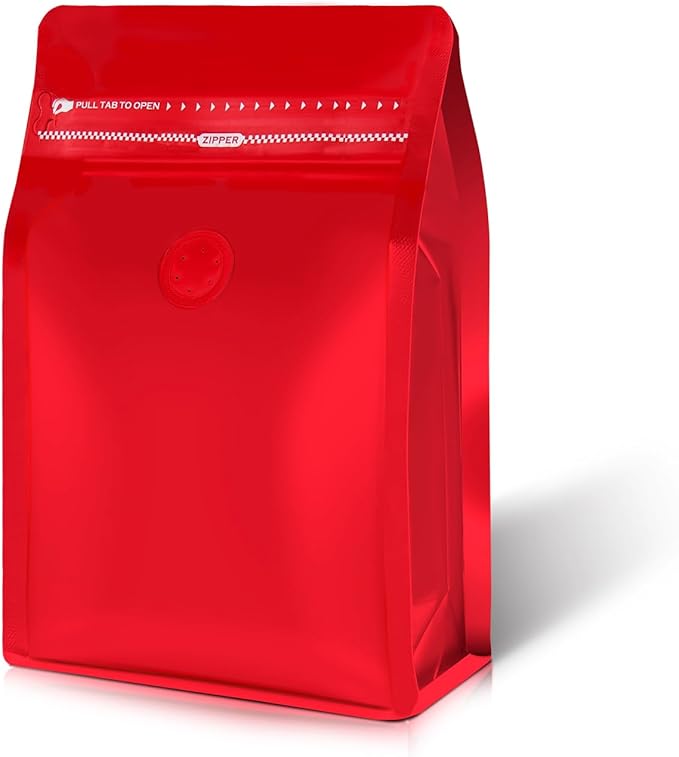 Coffee Bags with Valve(60pcs,8 oz,1/2 lb) Vented Coffee Beans Packaging Bags High Barrier Aluminumed Foil Flat Bottom Heat Sealed Side Zipper Resealable Storage Bag for Home or Business（Red）