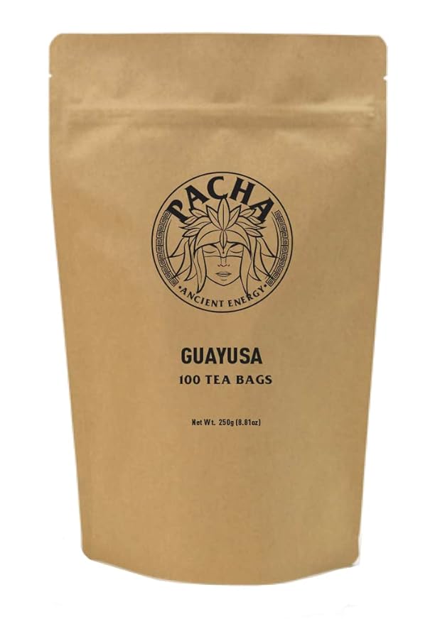 Pacha Ancient Energy Guayusa Tea | Green Guayusa | Traditional Guayusa | Loose leaf | Tea Bags | Energy Tea | l-theanine + caffeine | clean energy drink | Alternative to Yerba Mate, Coffee, and Green Tea (100 Count, Guayusa)