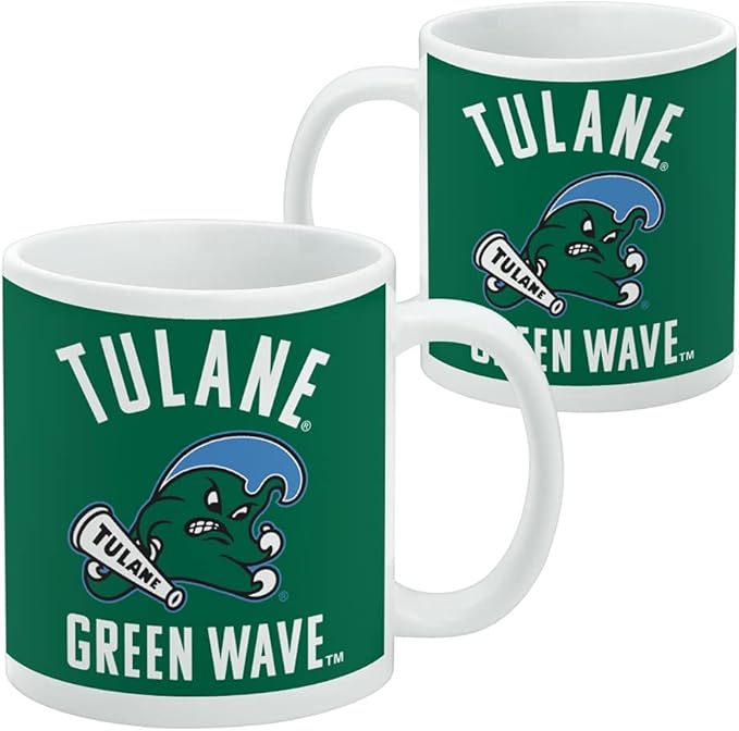 Tulane University Green Wave Ceramic Coffee Mug, Novelty Gift Mugs for Coffee, Tea and Hot Drinks, 11oz, White