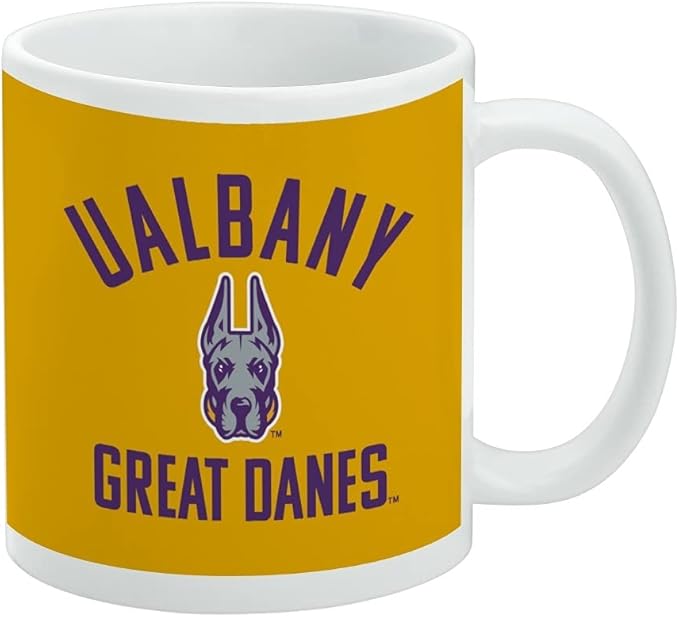 University at Albany Great Danes Ceramic Coffee Mug, Novelty Gift Mugs for Coffee, Tea and Hot Drinks, 11oz, White