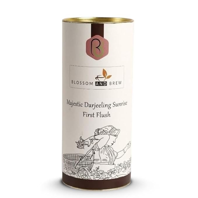 Blossom & Brew Majestic Darjeeling Sunrise First Flush Black Tea (3.52oz) – Whole Leaf from Teesta Valley – Rich Flavored & Aromatic Breakfast Brew – Caffeinated Indian Tea for Hot or Iced Beverages